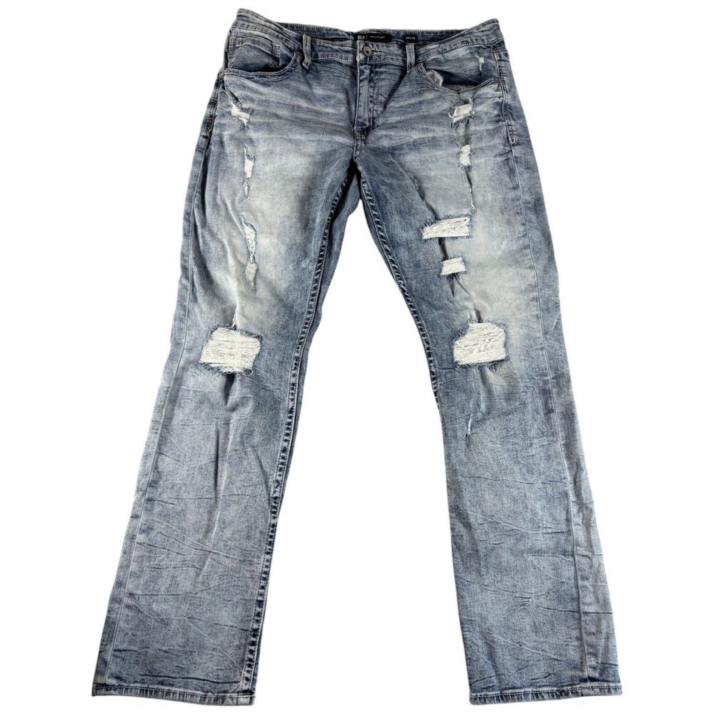 BKE Jake Straight Jeans Men 36x36 Blue Denim Light Wash Cotton Rugged Distressed